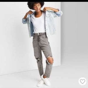 Wild Fable Gray Wash Distressed Mom Jeans New With Tags